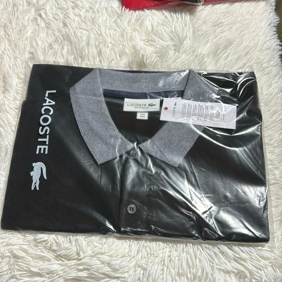 Lacoste Men's Short Sleeve Mini Pique Regular Fit Caviar Croc Polo Shirt - Picture 2 of 2